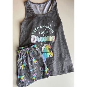 Justice Girls Unicorn Shorts + Tank Pajama Set 12